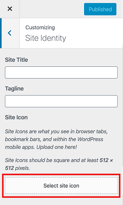 Select Site Icon Button in WordPress