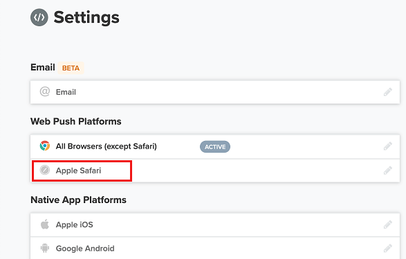 Apple Safari Option in OneSignal