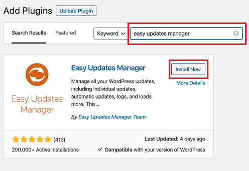 Easy Updates Manager Plugin in WordPress