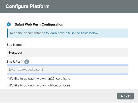 Enter Website Details for OneSignal Safari Setup