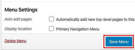 Save Menu Button in WordPress